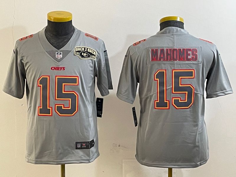 Youth Kansas City Chiefs #15 Mahomes Grey 2025 Nike Vapor Limited NFL Jersey style 2094